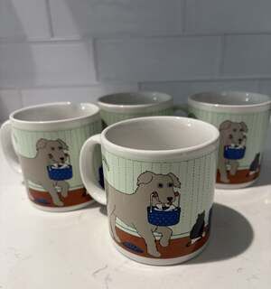 Taylor and Ng mugs Set of 4 Vintage 1980s Dog Black Cat bones made in Japan